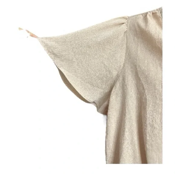 OLM Flutter Sleeve Beige Mock Wrap V Neck Top - Picture 5 of 7